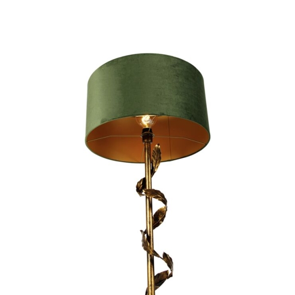 Vintage vloerlamp antiek goud met groene kap - linden