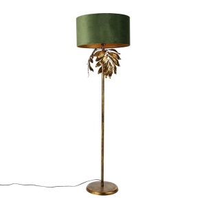 Vintage vloerlamp antiek goud met kap groen - Linden