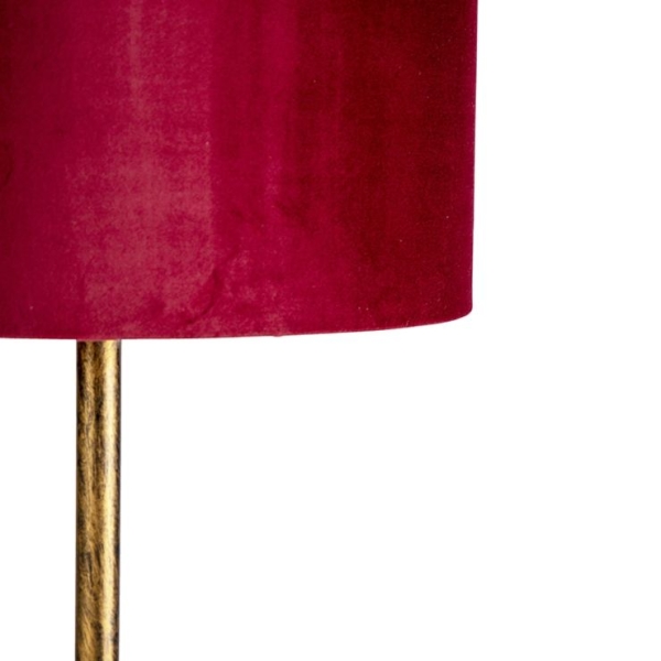 Vintage vloerlamp goud met rode kap 40 cm - simplo