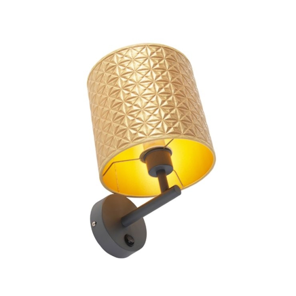Vintage wandlamp donkergrijs met goud triangle kap - matt
