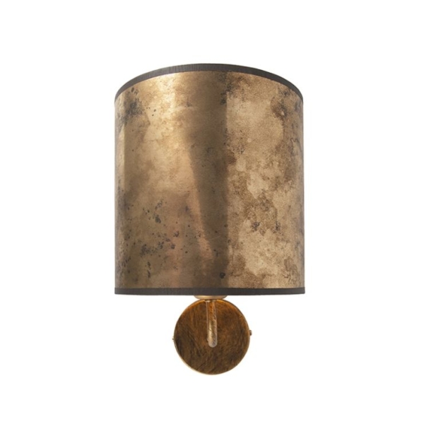 Vintage wandlamp goud met brons velours kap - matt