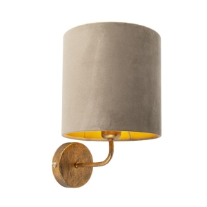 Vintage wandlamp goud met taupe velours kap - Matt