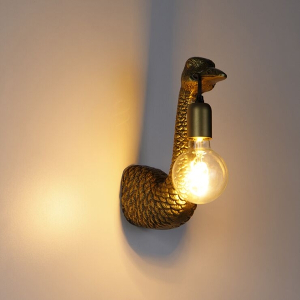 Vintage wandlamp messing - animal camel bird