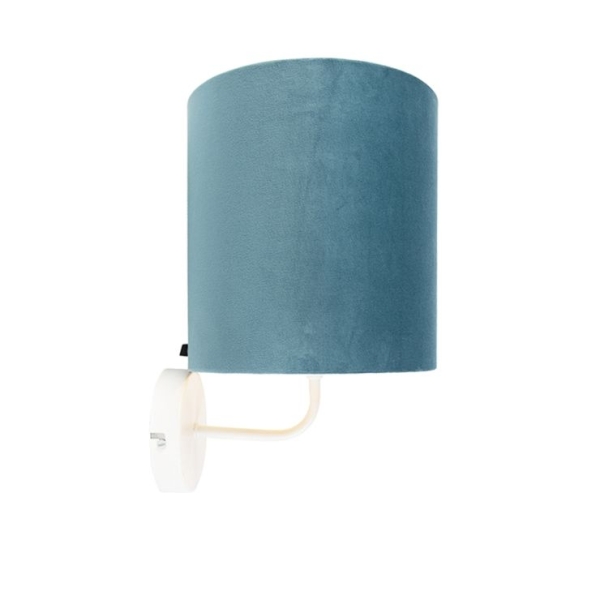 Vintage wandlamp wit met blauwe velours kap - matt