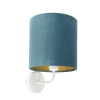 Vintage wandlamp wit met blauwe velours kap - matt