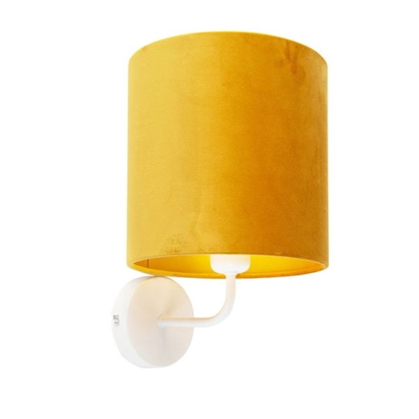 Vintage wandlamp wit met gele velours kap - matt