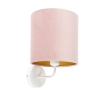 Vintage wandlamp wit met roze velours kap - matt