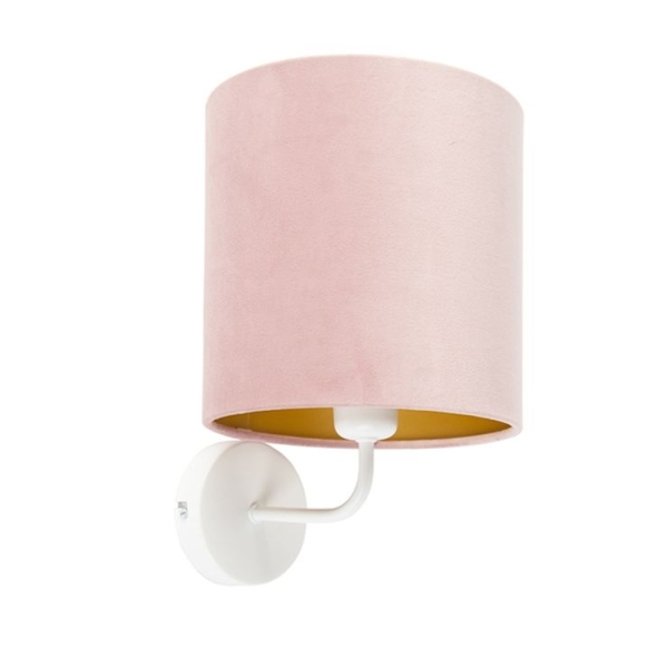 Vintage wandlamp wit met roze velours kap - matt