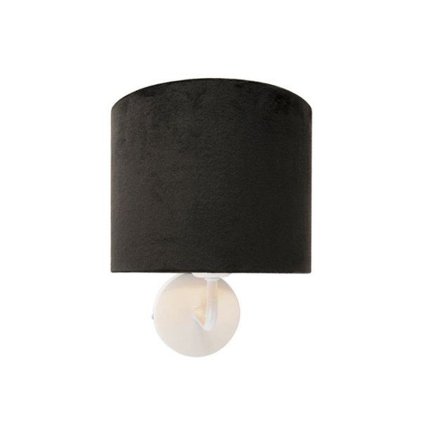Vintage wandlamp wit met zwarte velours kap - matt