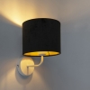 Vintage wandlamp wit met zwarte velours kap - matt