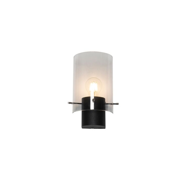 Vintage wandlamp zwart met smoke glas - vidra