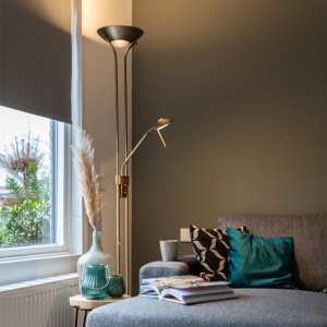 Vloerlamp brons met leeslamp incl. LED en dimmer - Diva 2