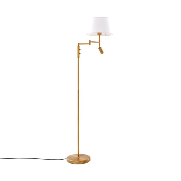 Vloerlamp brons met witte kap en verstelbare leeslamp - ladas