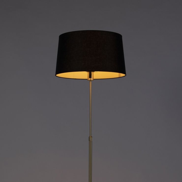 Vloerlamp goud/messing met linnen kap zwart 45 cm - parte