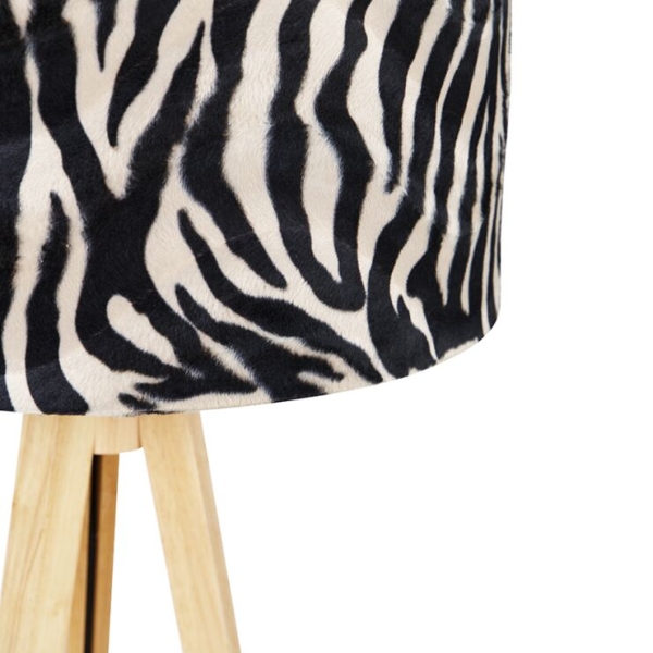 Vloerlamp hout met stoffen kap zebra 50 cm - tripod classic