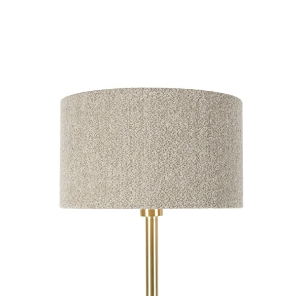 Vloerlamp messing met boucle kap taupe 35 cm - Simplo