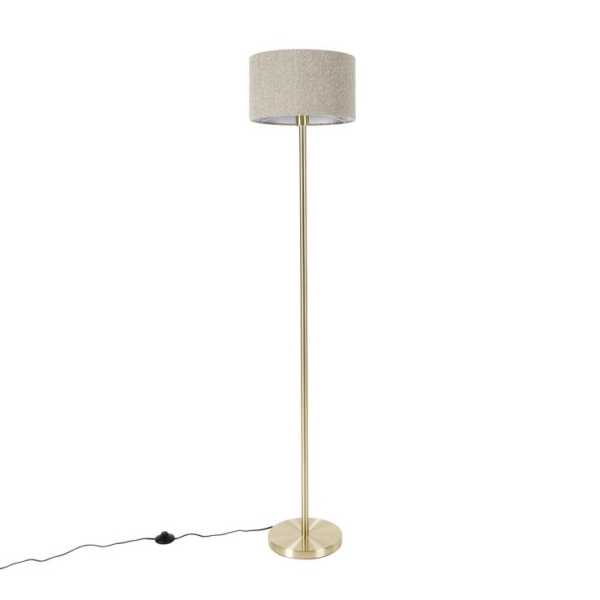 Vloerlamp messing met boucle kap taupe 35 cm - Simplo