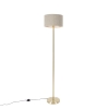 Vloerlamp messing met boucle kap taupe 35 cm - Simplo