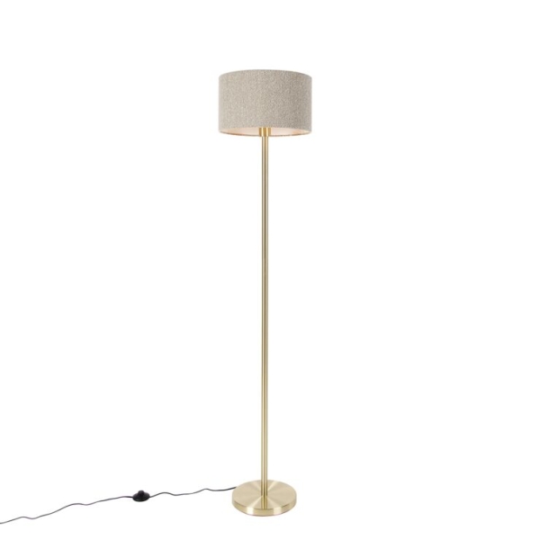 Vloerlamp messing met boucle kap taupe 35 cm - Simplo