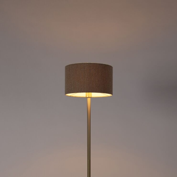 Vloerlamp messing met boucle kap taupe 35 cm - Simplo