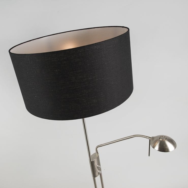 Vloerlamp staal en zwart met verstelbare leesarm - luxor
