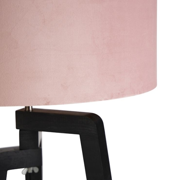 Vloerlamp tripod zwart met roze kap en goud 50 cm - puros