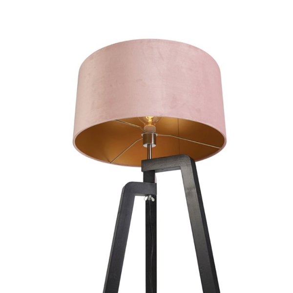Vloerlamp tripod zwart met roze kap en goud 50 cm - puros