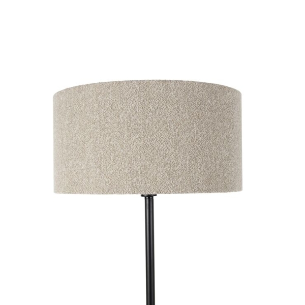 Vloerlamp zwart met boucle kap taupe 50 cm - Simplo