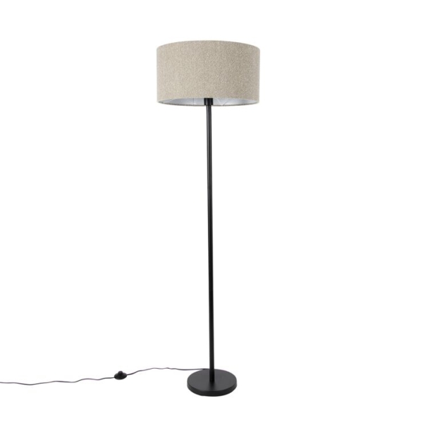 Vloerlamp zwart met boucle kap taupe 50 cm - Simplo