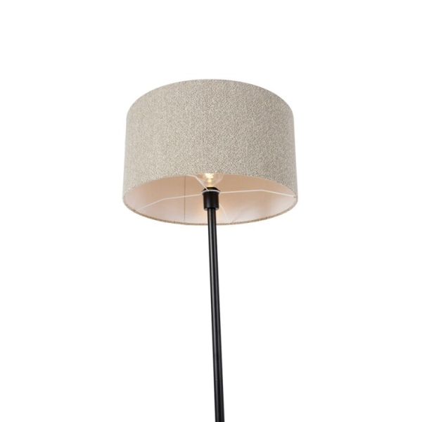 Vloerlamp zwart met boucle kap taupe 50 cm - Simplo