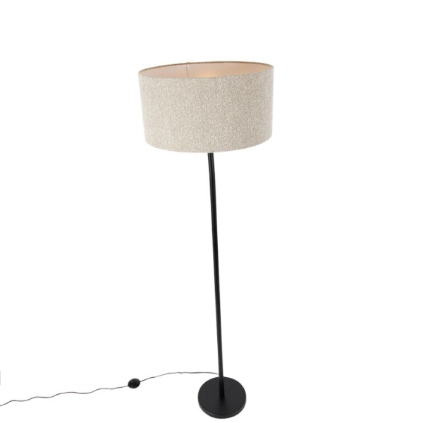 Vloerlamp zwart met boucle kap taupe 50 cm - Simplo