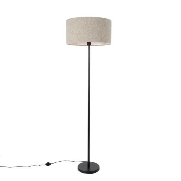 Vloerlamp zwart met boucle kap taupe 50 cm - Simplo