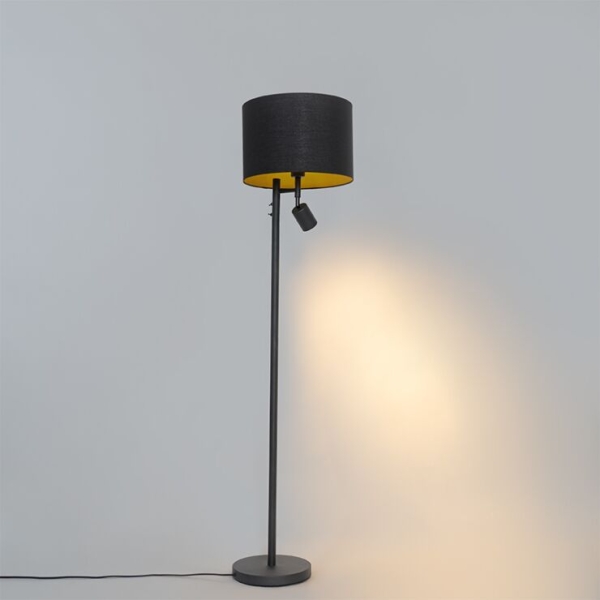 Vloerlamp zwart met gouden binnenkant en leeslamp - jelena