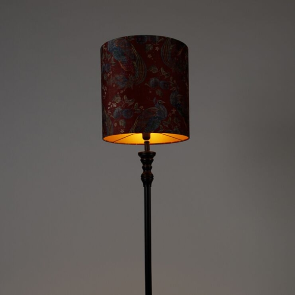 Vloerlamp zwart met kap pauw rood 40 cm - classico