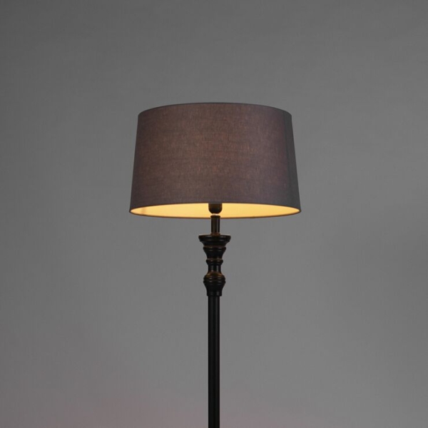 Vloerlamp zwart met linnen kap grijs 45 cm - classico