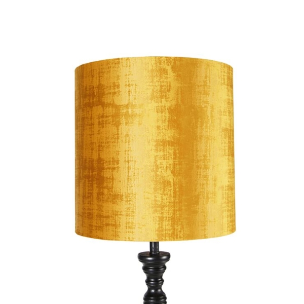 Vloerlamp zwart met stoffen kap goud 40 cm - classico