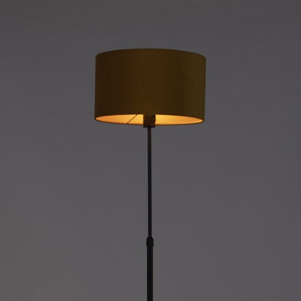 Vloerlamp zwart met velours kap okergele met goud 35 cm - parte