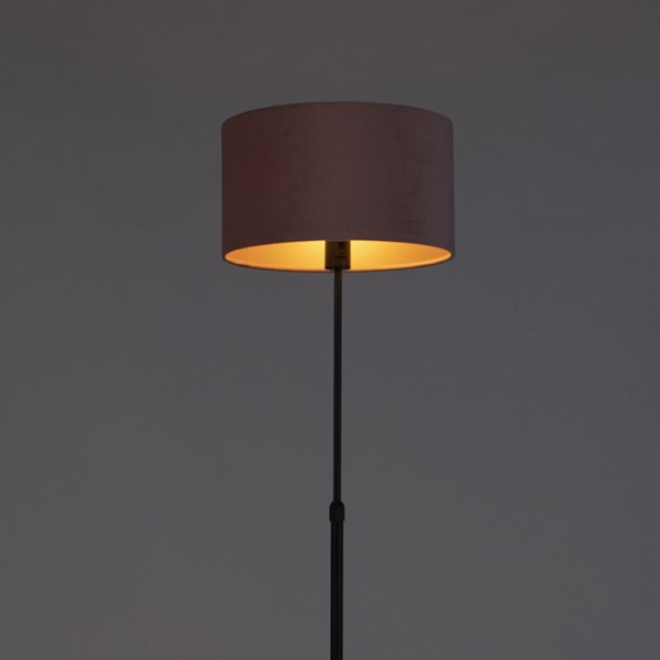 Vloerlamp zwart met velours kap roze met goud 35 cm - parte