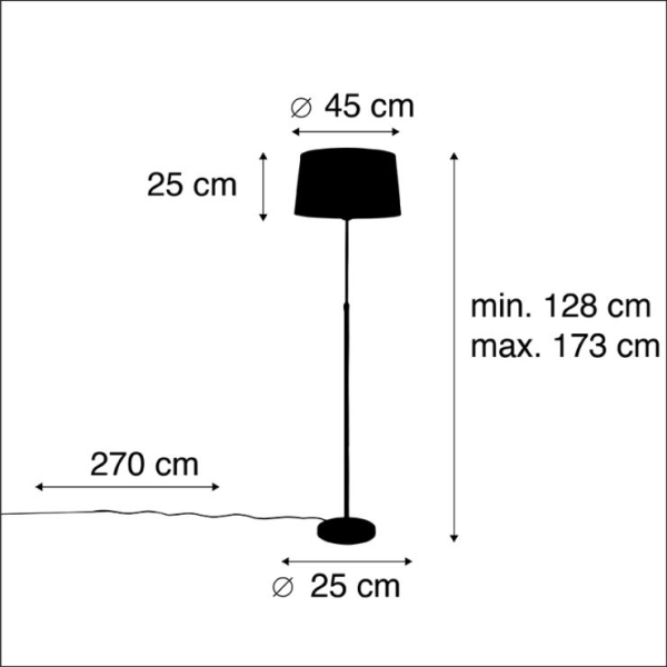 Vloerlamp zwart met witte linnen kap 45 cm verstelbaar - parte