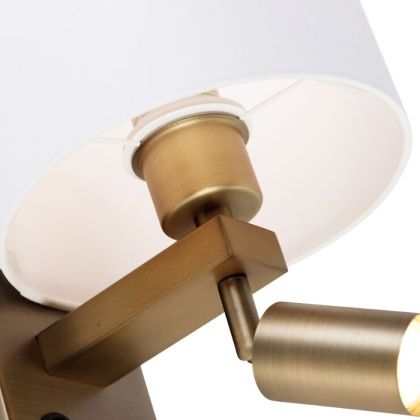 Wandlamp brons met leeslamp en kap 18 cm wit - brescia