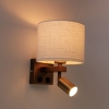 Wandlamp brons met leeslamp en katoenen kap 18 cm wit - brescia