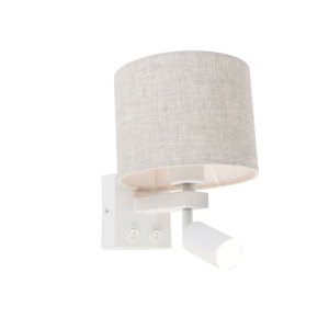 Wandlamp wit met leeslamp en kap 18 cm lichtgrijs - Brescia