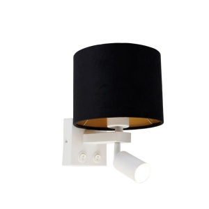 Wandlamp wit met leeslamp en kap 18 cm zwart - Brescia