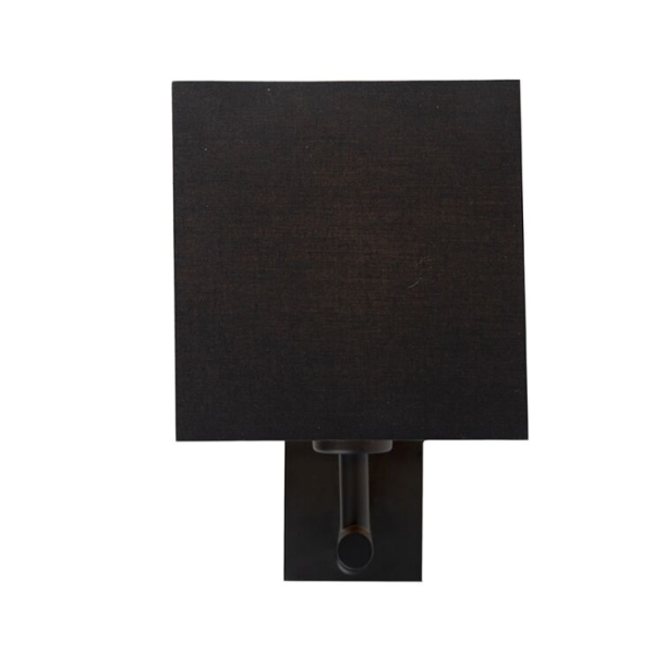 Wandlamp zwart met usb en vierkante zwarte kap - combi 1