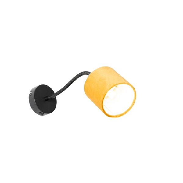 Wandlamp zwart met kap geel schakelaar en fex arm - merwe