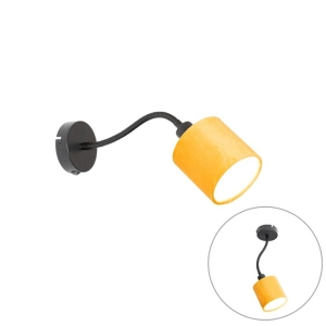 Wandlamp zwart met kap geel schakelaar en fex arm - Merwe