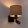 Wandlamp zwart met leeslamp en kap 18 cm lichtbruin - brescia