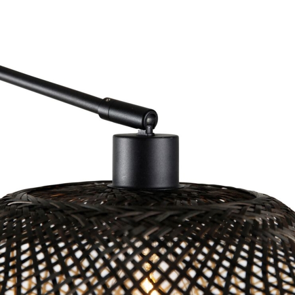 Wandlamp zwart met rotan kap 50 cm verstelbaar - blitz
