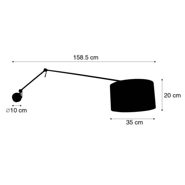 Wandlamp zwart met velours kap zwart 35 cm verstelbaar - blitz