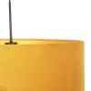 Zwarte hanglamp met velours kap geel met goud 50 cm - combi
